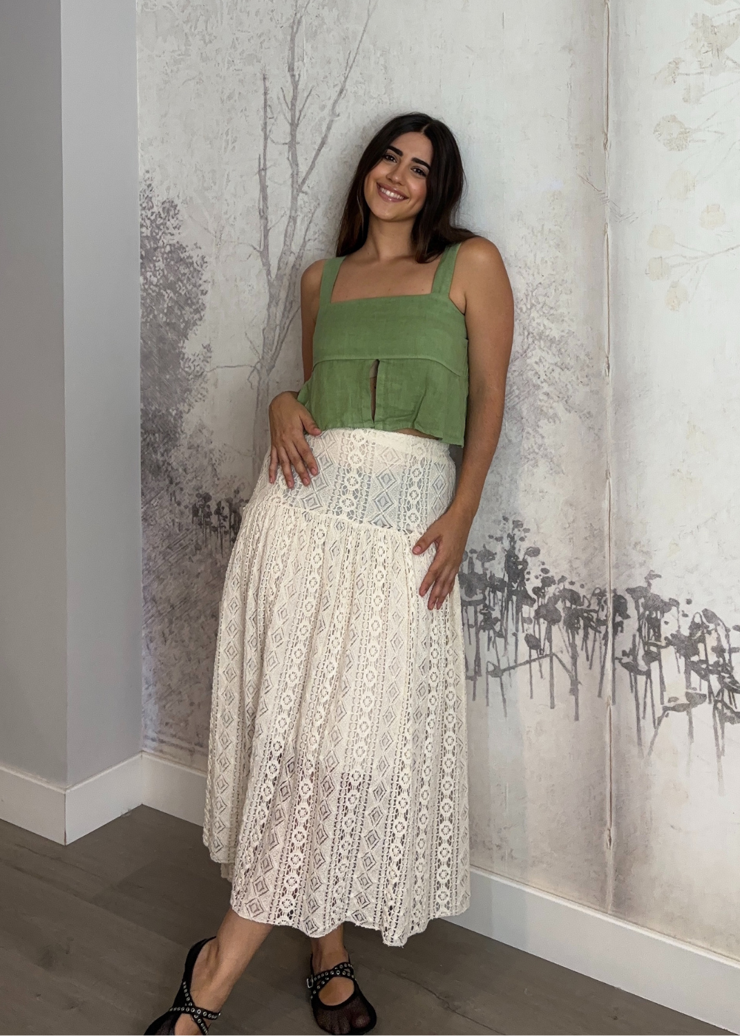 Falda Encaje Beige