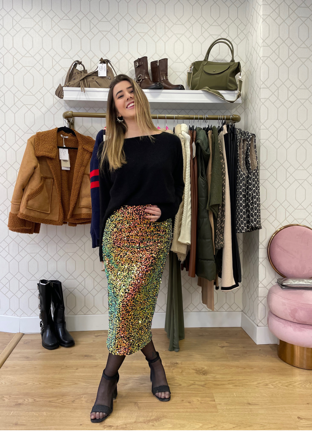 Falda Midi Lentejuelas